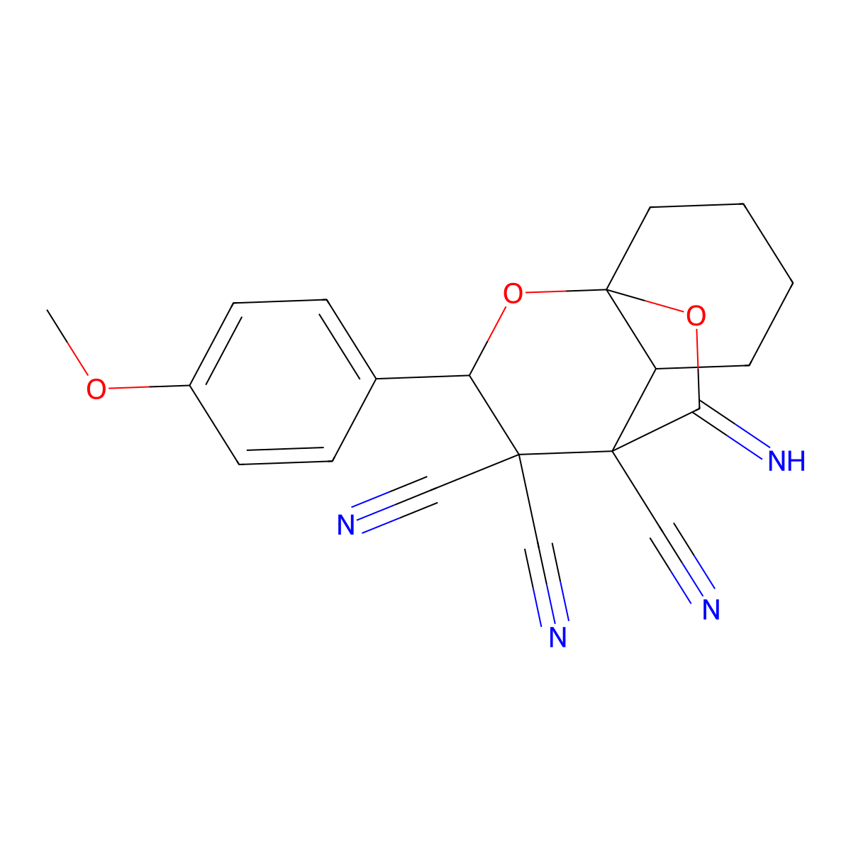 10-imino-2-(4-methoxyphenyl)hexahydro-8a,4-(epoxymethano)chromene-3,3,4(2H)-tricarbonitrile molecular structure, CAS 1005073-85-7