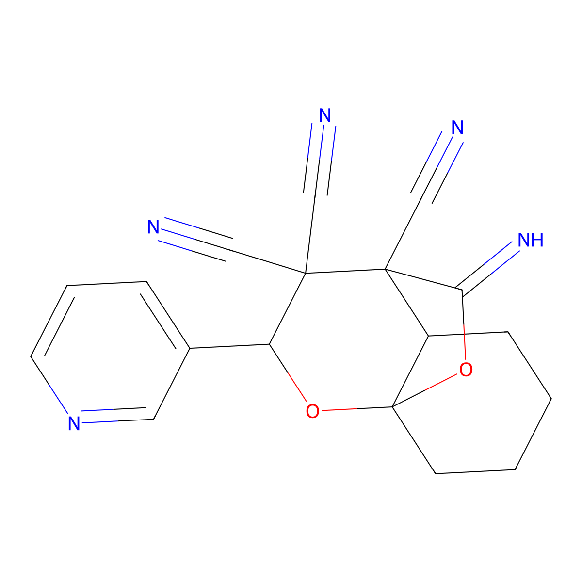 10-imino-2-(pyridin-3-yl)hexahydro-8a,4-(epoxymethano)chromene-3,3,4(2H)-tricarbonitrile molecular structure, CAS 1005073-87-9