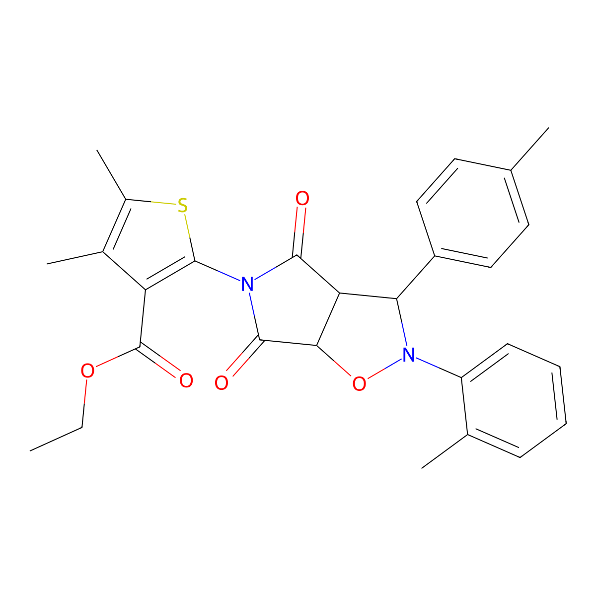 ethyl 2-(4,6-dioxo-2-(o-tolyl)-3-(p-tolyl)tetrahydro-2H-pyrrolo[3,4-d]isoxazol-5(3H)-yl)-4,5-dimethylthiophene-3-carboxylate molecular structure, CAS 1005074-01-0