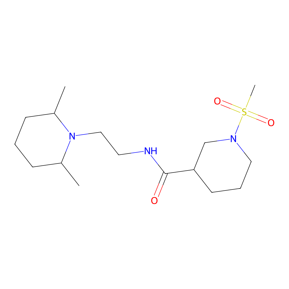 N-(2-(2,6-dimethylpiperidin-1-yl)ethyl)-1-(methylsulfonyl)piperidine-3-carboxamide molecular structure, CAS 1005079-17-3