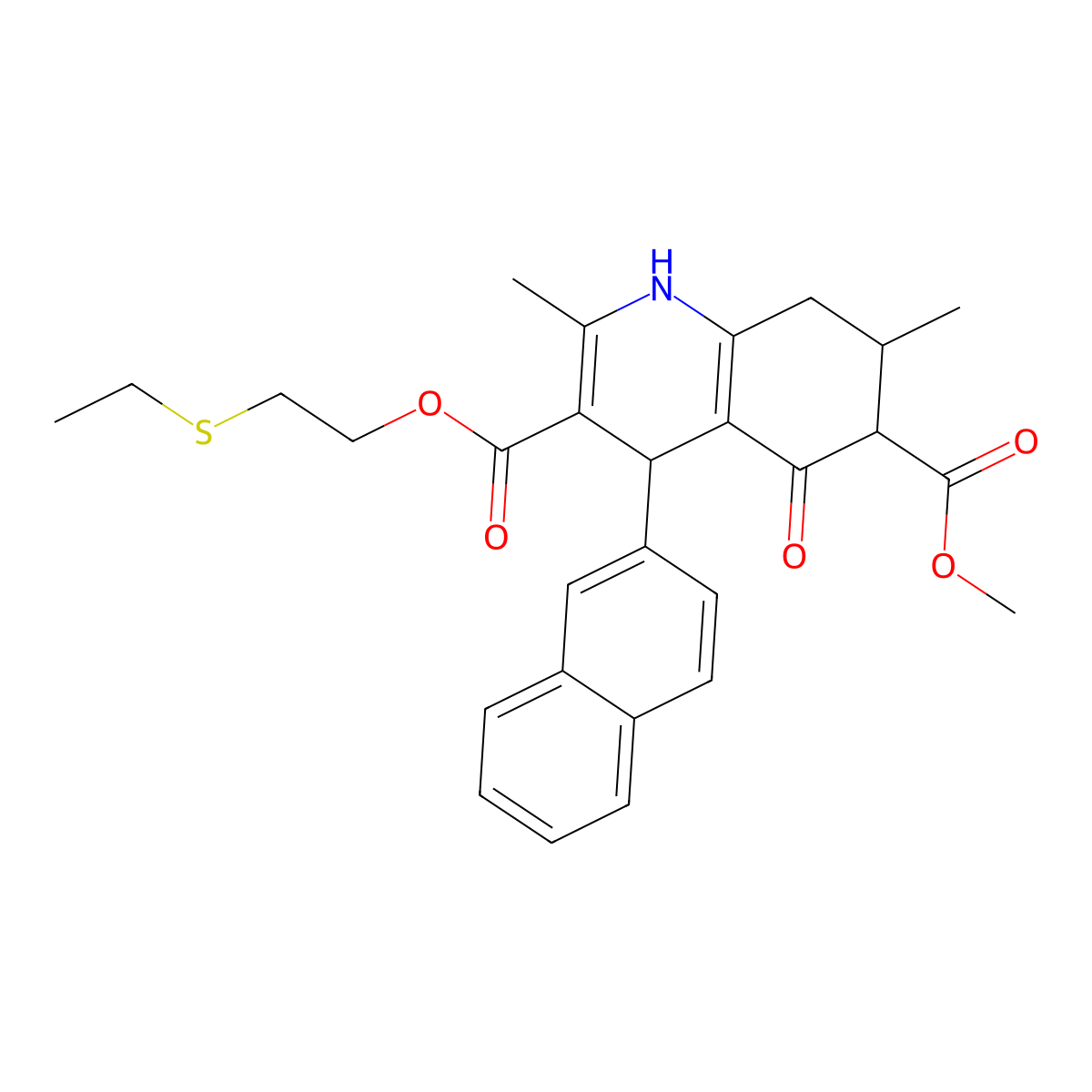 3-[2-(Ethylsulfanyl)ethyl] 6-methyl 2,7-dimethyl-4-(naphthalen-2-yl)-5-oxo-1,4,5,6,7,8-hexahydroquinoline-3,6-dicarboxylate molecular structure, CAS 1005079-73-1