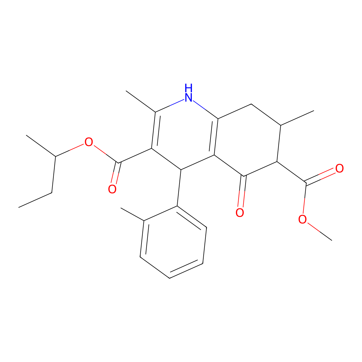 3-Butan-2-yl 6-methyl 2,7-dimethyl-4-(2-methylphenyl)-5-oxo-1,4,5,6,7,8-hexahydroquinoline-3,6-dicarboxylate molecular structure, CAS 1005079-79-7