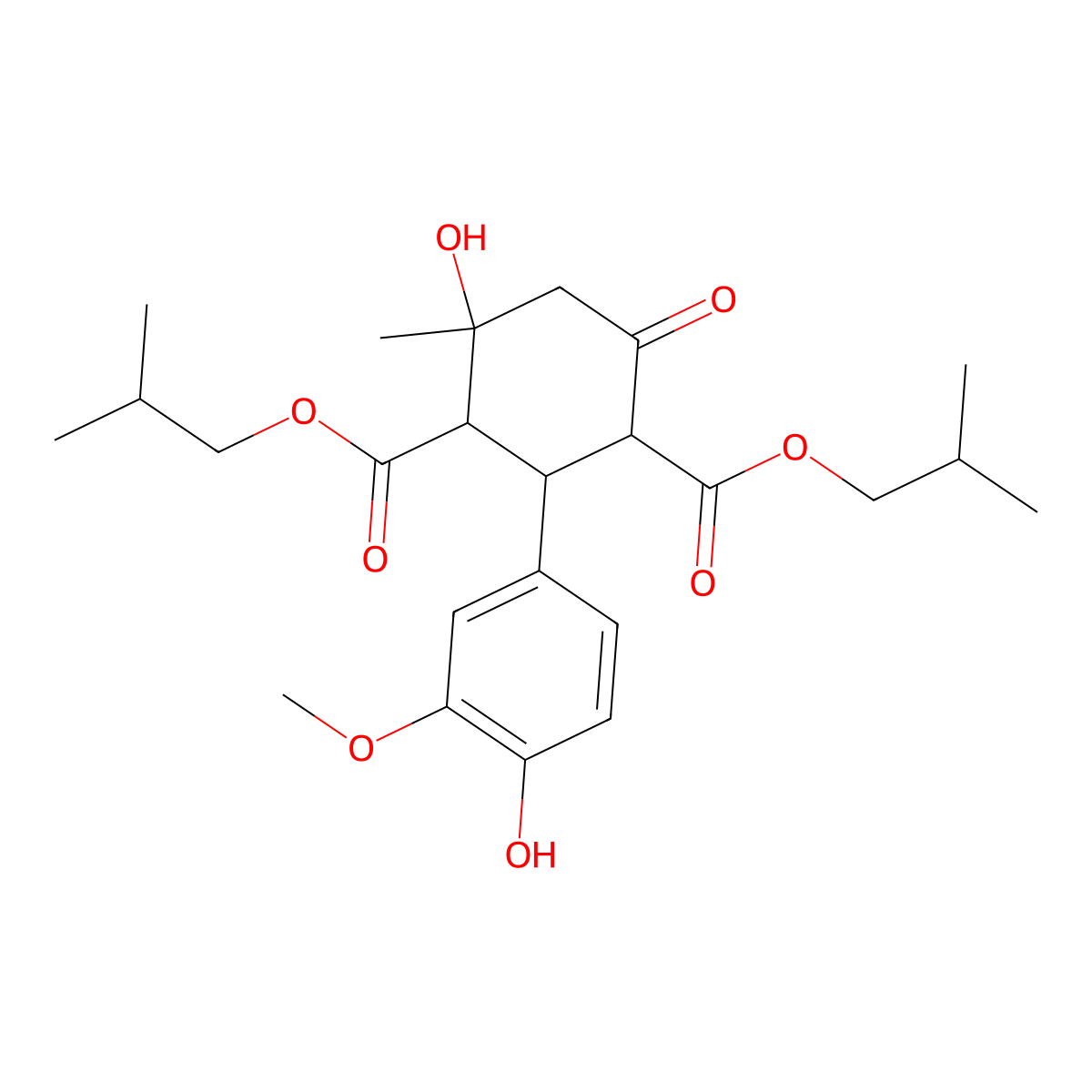 Bis(2-methylpropyl) 4-hydroxy-2-(4-hydroxy-3-methoxyphenyl)-4-methyl-6-oxocyclohexane-1,3-dicarboxylate molecular structure, CAS 1005082-06-3