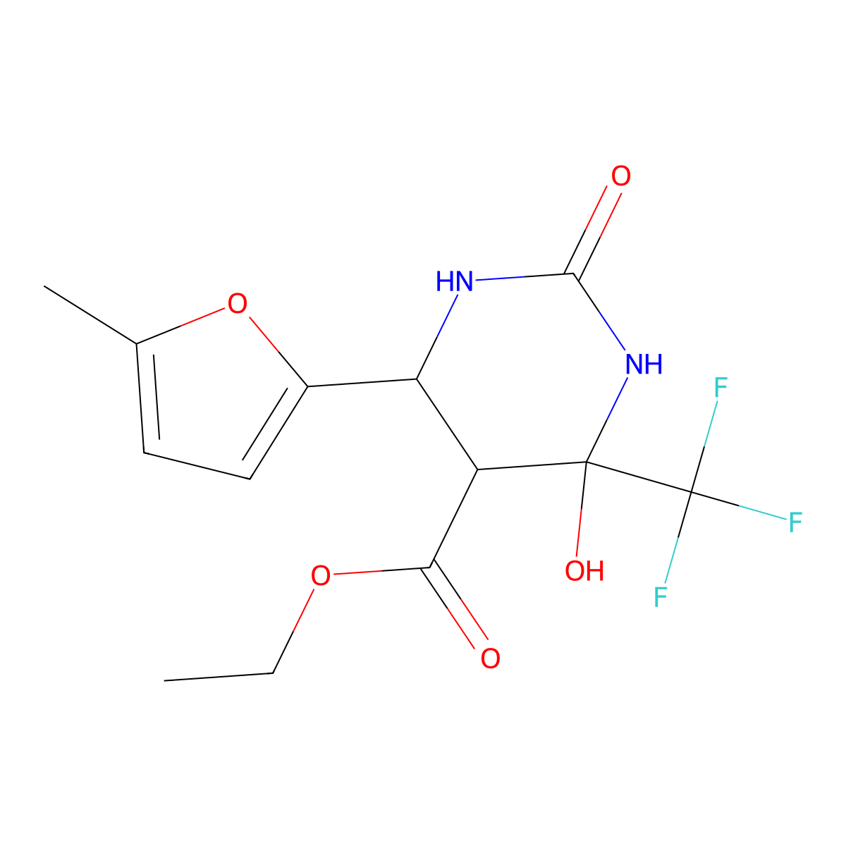 Ethyl 4-hydroxy-6-(5-methylfuran-2-yl)-2-oxo-4-(trifluoromethyl)hexahydropyrimidine-5-carboxylate molecular structure, CAS 1005083-12-4