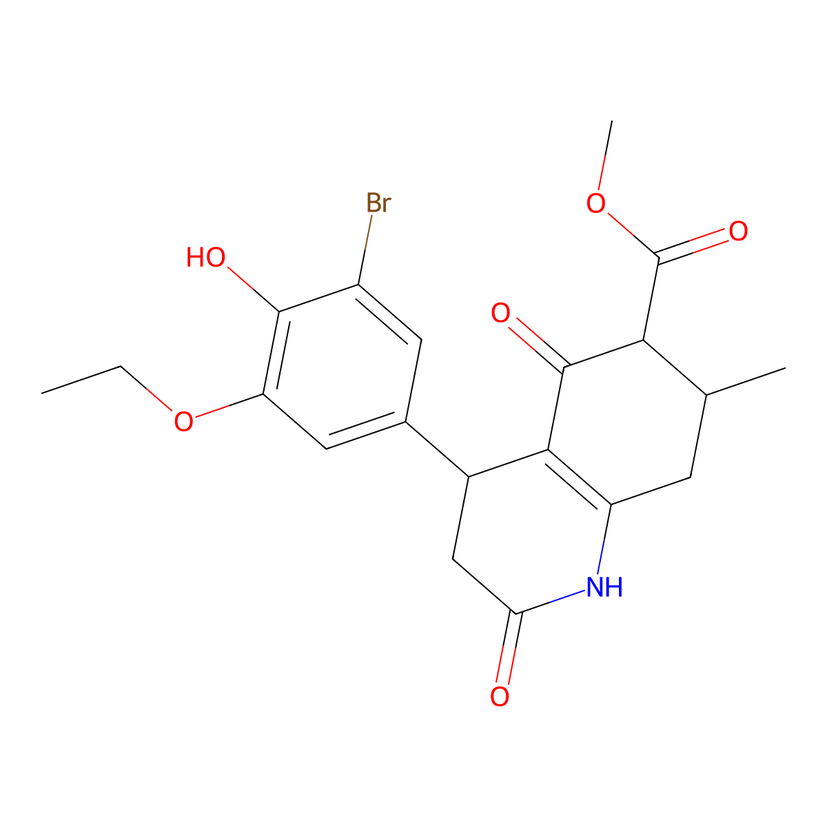 Methyl 4-(3-bromo-5-ethoxy-4-hydroxyphenyl)-7-methyl-2,5-dioxo-1,2,3,4,5,6,7,8-octahydroquinoline-6-carboxylate molecular structure, CAS 1005083-18-0