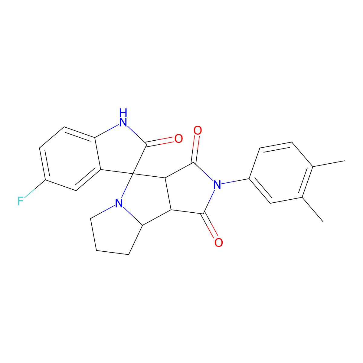 2'-(3,4-dimethylphenyl)-5-fluorospiro[1H-indole-3,4'-3a,6,7,8,8a,8b-hexahydropyrrolo[3,4-a]pyrrolizine]-1',2,3'-trione molecular structure, CAS 1005085-00-6