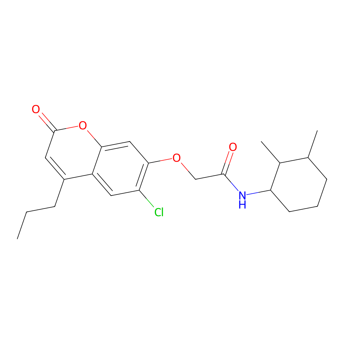2-[(6-chloro-2-oxo-4-propyl-2H-chromen-7-yl)oxy]-N-(2,3-dimethylcyclohexyl)acetamide molecular structure, CAS 1005085-04-0