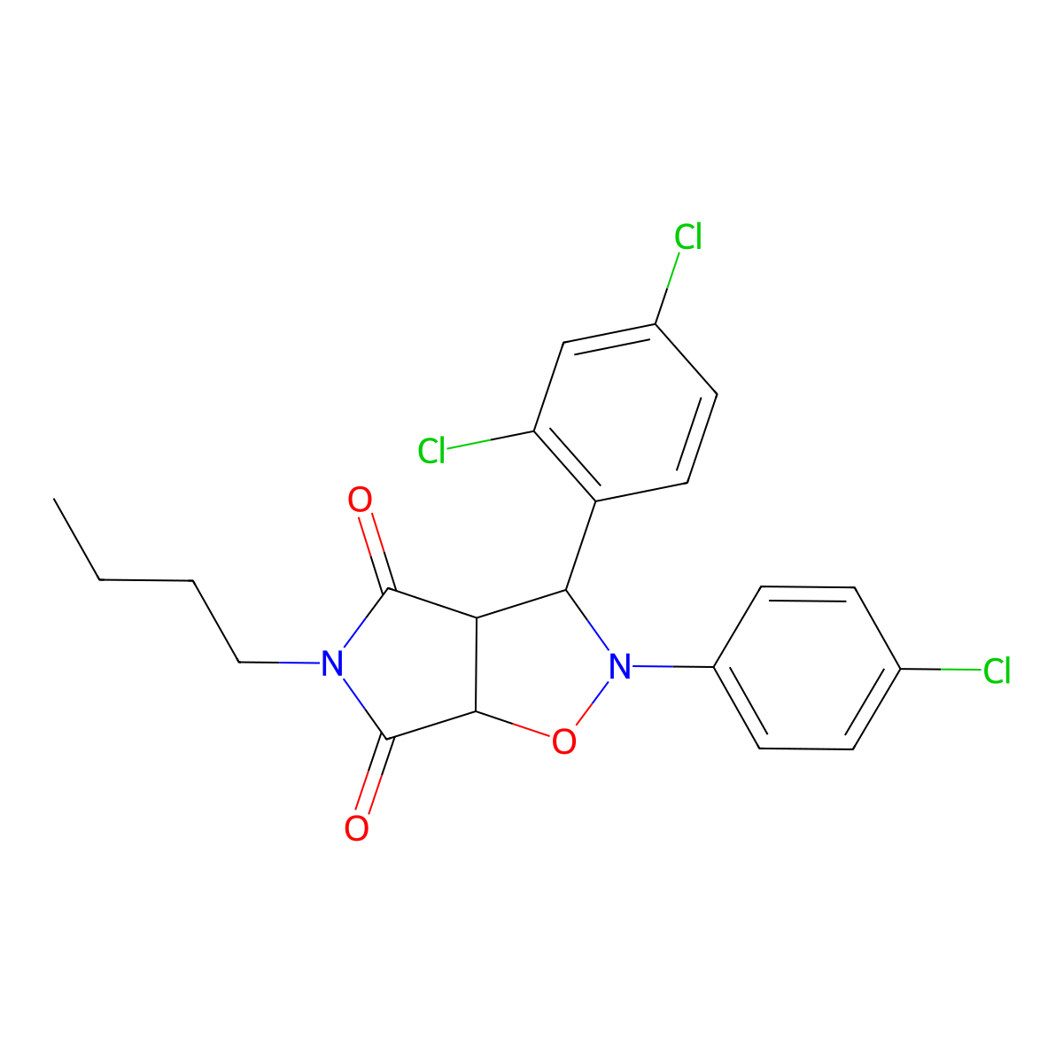 5-butyl-2-(4-chlorophenyl)-3-(2,4-dichlorophenyl)dihydro-2H-pyrrolo[3,4-d]isoxazole-4,6(5H,6aH)-dione molecular structure, CAS 1005085-16-4