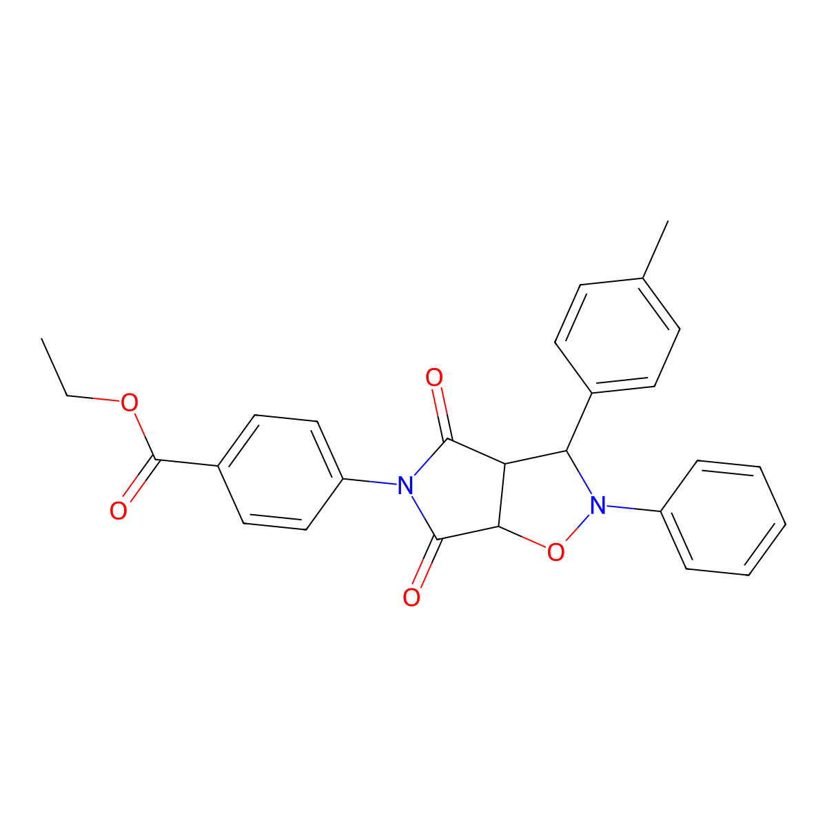 ethyl 4-[3-(4-methylphenyl)-4,6-dioxo-2-phenyl-3a,6a-dihydro-3H-pyrrolo[3,4-d][1,2]oxazol-5-yl]benzoate molecular structure, CAS 1005085-25-5