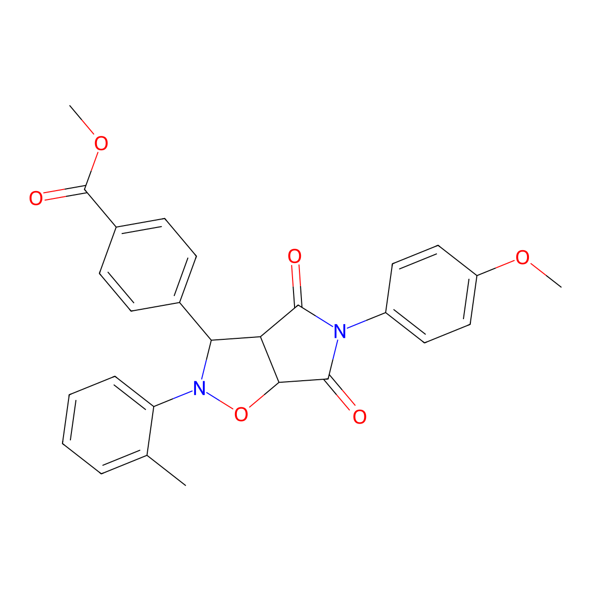methyl 4-(5-(4-methoxyphenyl)-4,6-dioxo-2-(o-tolyl)hexahydro-2H-pyrrolo[3,4-d]isoxazol-3-yl)benzoate molecular structure, CAS 1005085-32-4
