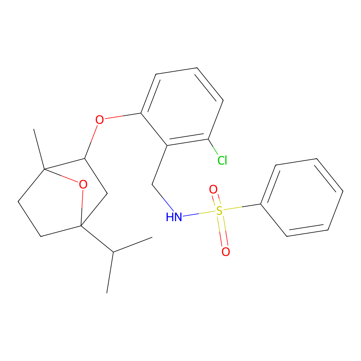 N-{2-chloro-6-[(4-isopropyl-1-methyl-7-oxabicyclo[2.2.1]hept-2-yl)oxy]benzyl}benzenesulfonamide molecular structure, CAS 1005085-57-3