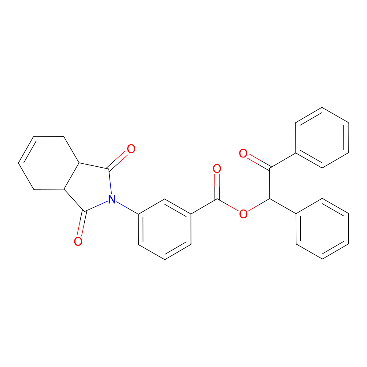 2-oxo-1,2-diphenylethyl 3-(1,3-dioxo-1,3,3a,4,7,7a-hexahydro-2H-isoindol-2-yl)benzoate molecular structure, CAS 1005085-78-8