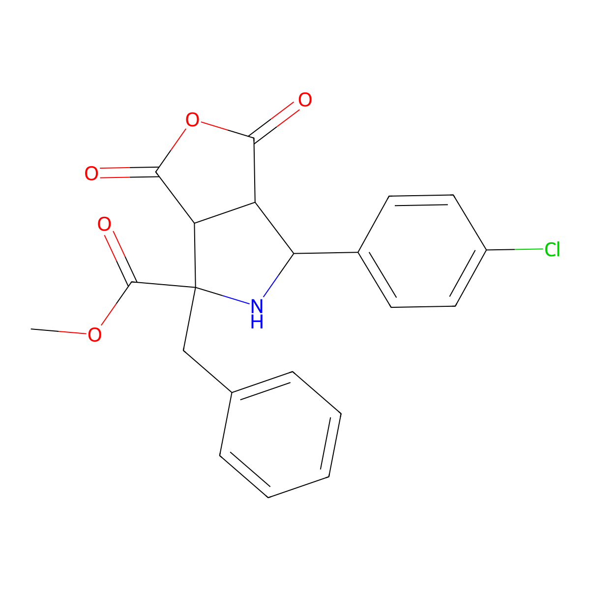 methyl 4-benzyl-6-(4-chlorophenyl)-1,3-dioxohexahydro-1H-furo[3,4-c]pyrrole-4-carboxylate molecular structure, CAS 1005085-90-4