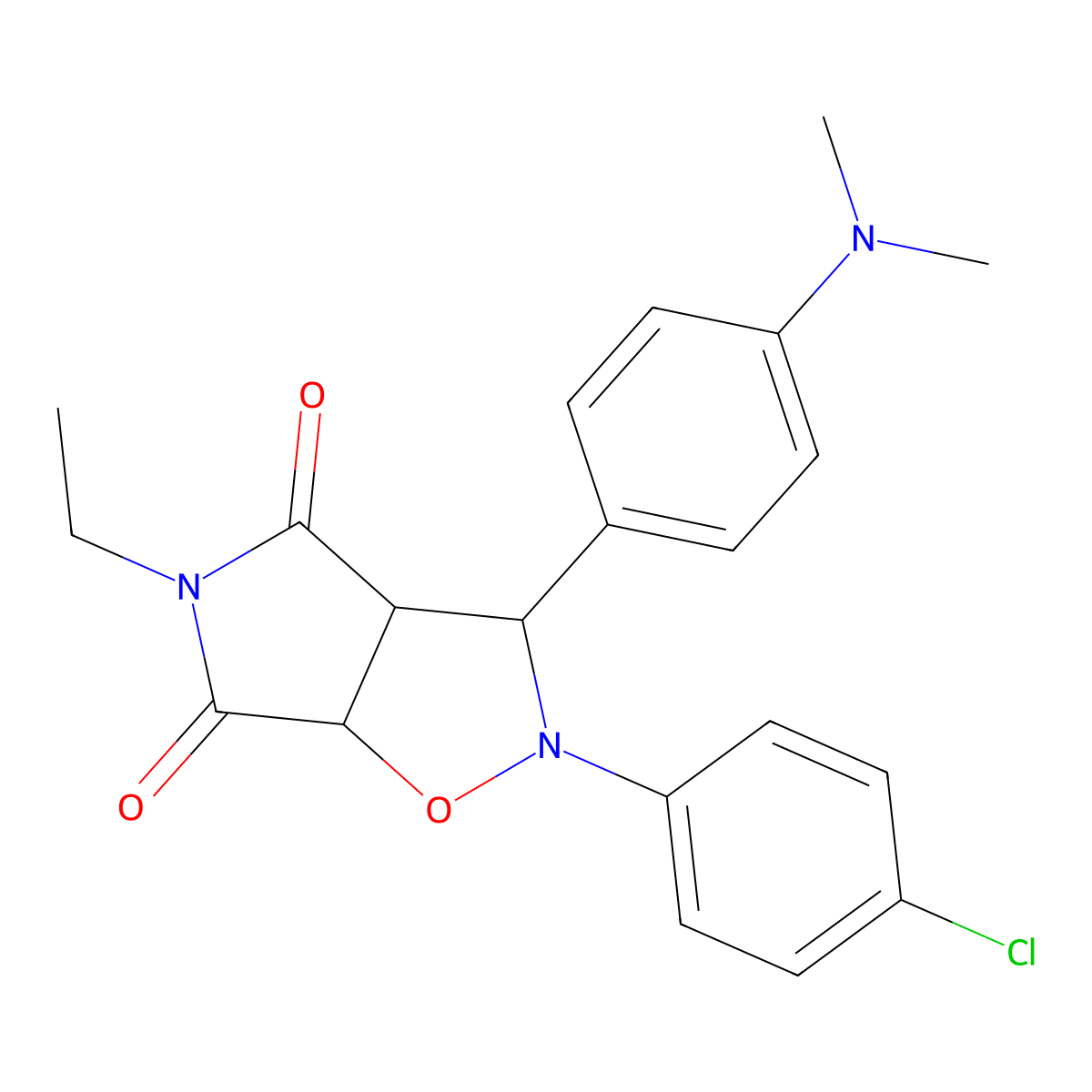 2-(4-chlorophenyl)-3-(4-(dimethylamino)phenyl)-5-ethyldihydro-2H-pyrrolo[3,4-d]isoxazole-4,6(5H,6aH)-dione molecular structure, CAS 1005086-15-6