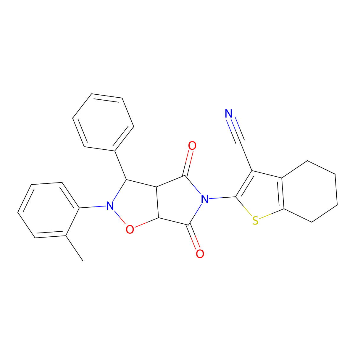 2-(4,6-dioxo-3-phenyl-2-(o-tolyl)tetrahydro-2H-pyrrolo[3,4-d]isoxazol-5(3H)-yl)-4,5,6,7-tetrahydrobenzo[b]thiophene-3-carbonitrile molecular structure, CAS 1005086-18-9