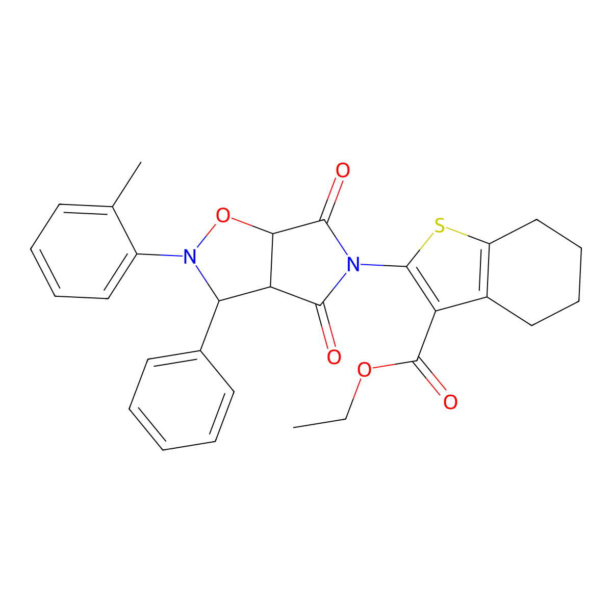ethyl 2-(4,6-dioxo-3-phenyl-2-(o-tolyl)tetrahydro-2H-pyrrolo[3,4-d]isoxazol-5(3H)-yl)-4,5,6,7-tetrahydrobenzo[b]thiophene-3-carboxylate molecular structure, CAS 1005086-20-3