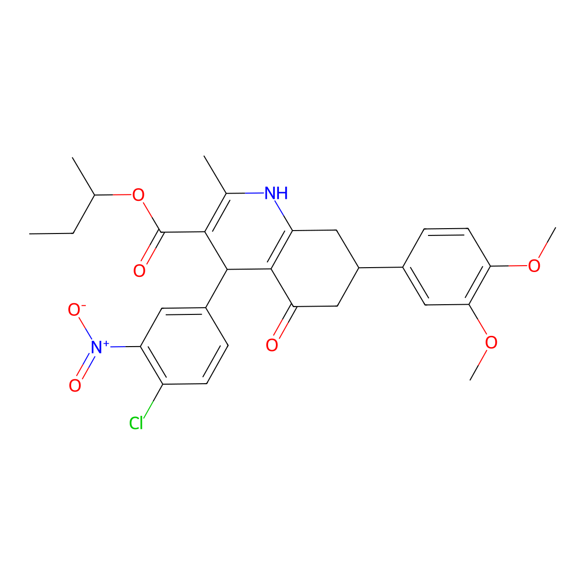 sec-Butyl 4-(4-chloro-3-nitrophenyl)-7-(3,4-dimethoxyphenyl)-2-methyl-5-oxo-1,4,5,6,7,8-hexahydroquinoline-3-carboxylate molecular structure, CAS 1005086-95-2