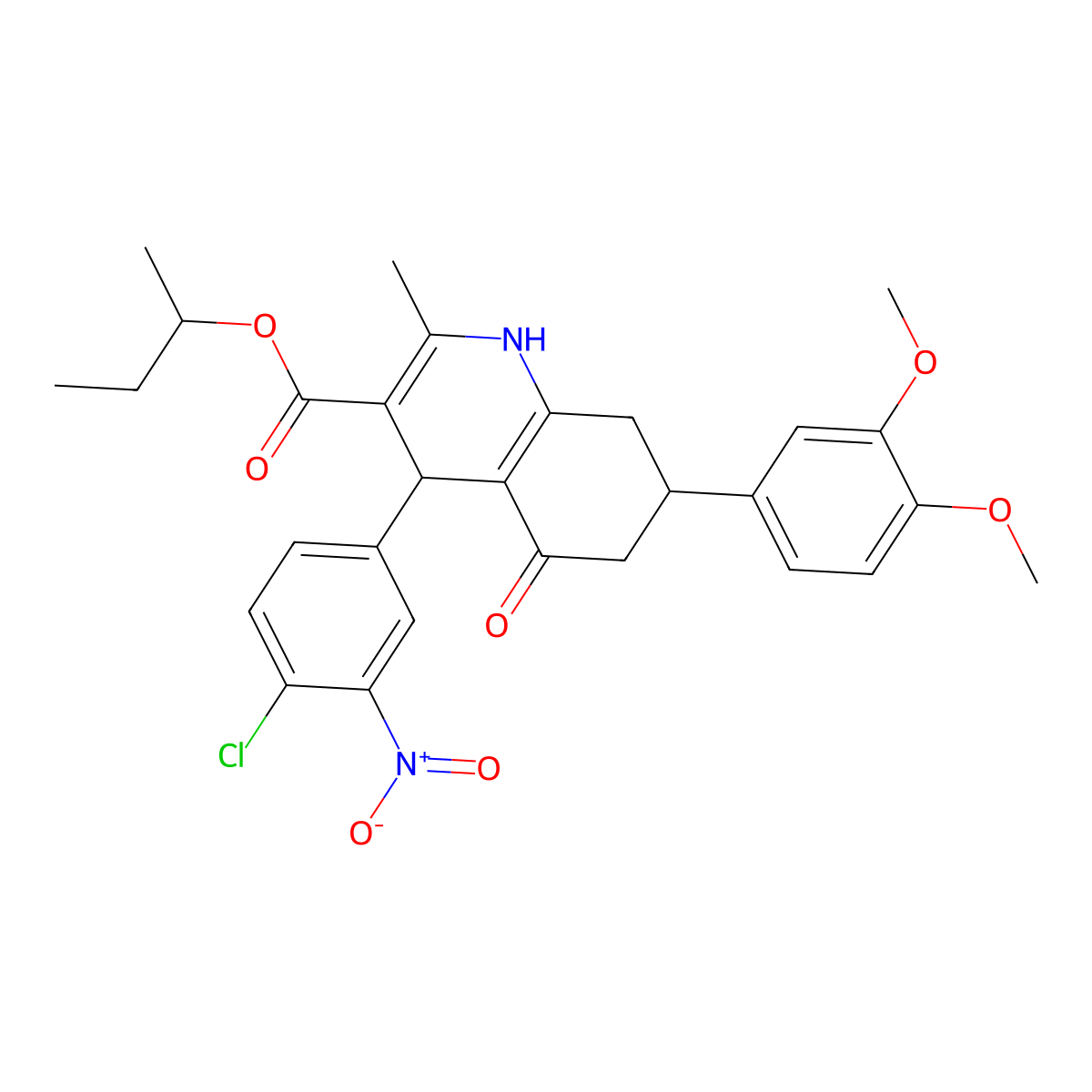 sec-Butyl 4-(4-chloro-3-nitrophenyl)-7-(3,4-dimethoxyphenyl)-2-methyl-5-oxo-1,4,5,6,7,8-hexahydroquinoline-3-carboxylate molecular structure, CAS 1005086-95-2
