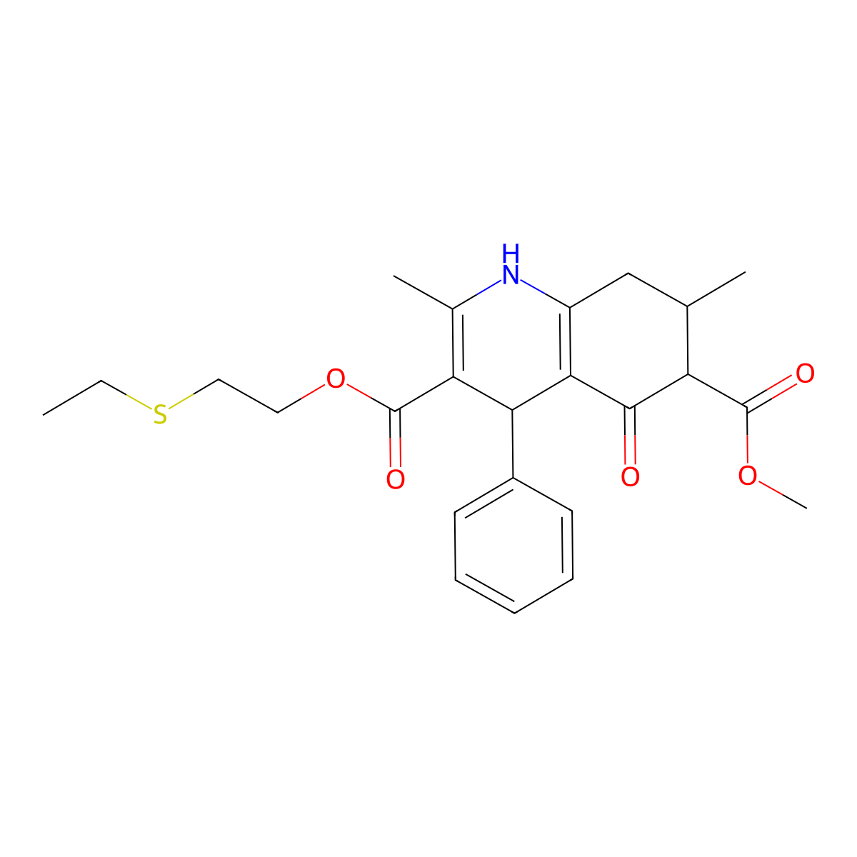 3-[2-(Ethylsulfanyl)ethyl] 6-methyl 2,7-dimethyl-5-oxo-4-phenyl-1,4,5,6,7,8-hexahydroquinoline-3,6-dicarboxylate molecular structure, CAS 1005087-19-3