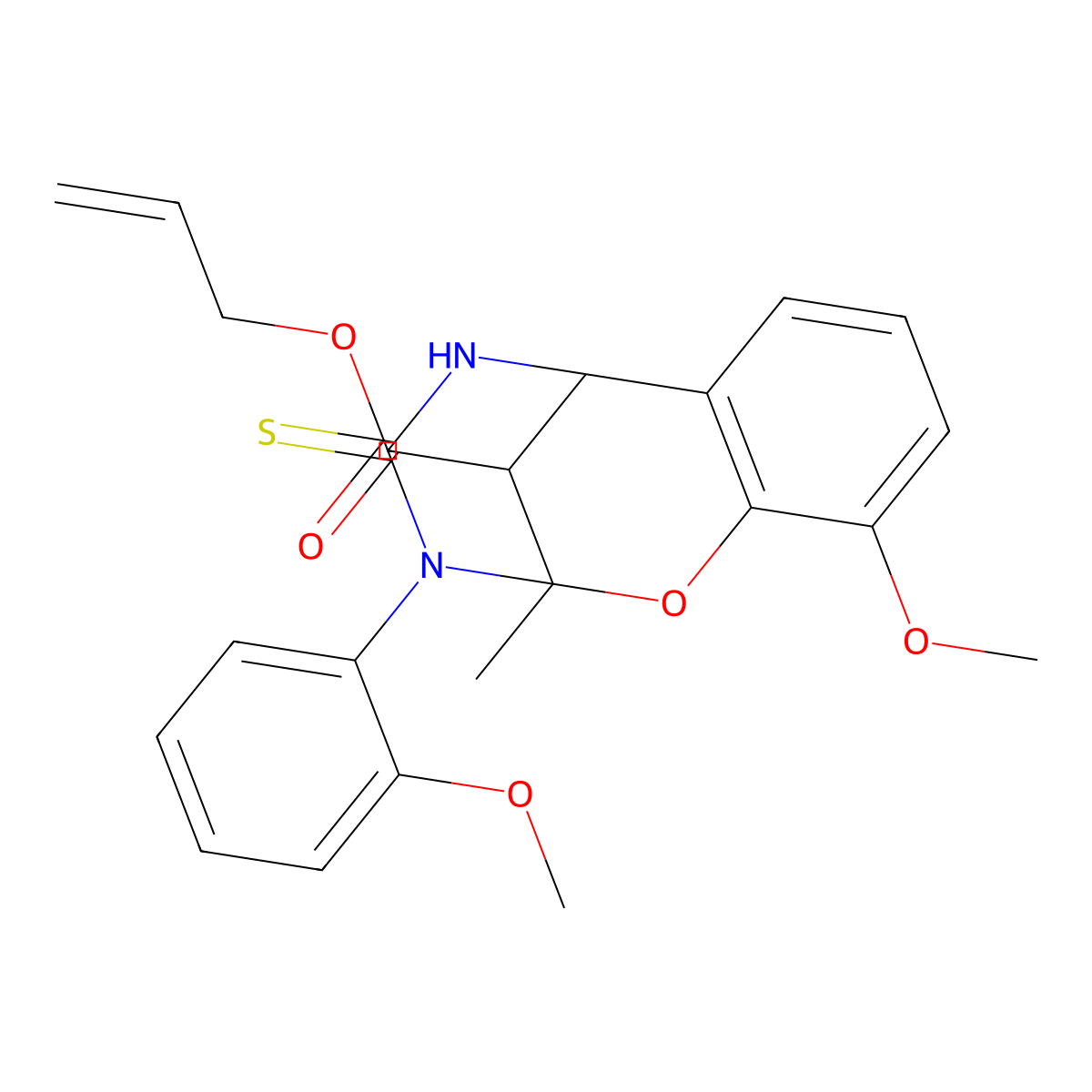 allyl 10-methoxy-3-(2-methoxyphenyl)-2-methyl-4-thioxo-3,4,5,6-tetrahydro-2H-2,6-methano-1,3,5-benzoxadiazocine-11-carboxylate molecular structure, CAS 1005087-77-3