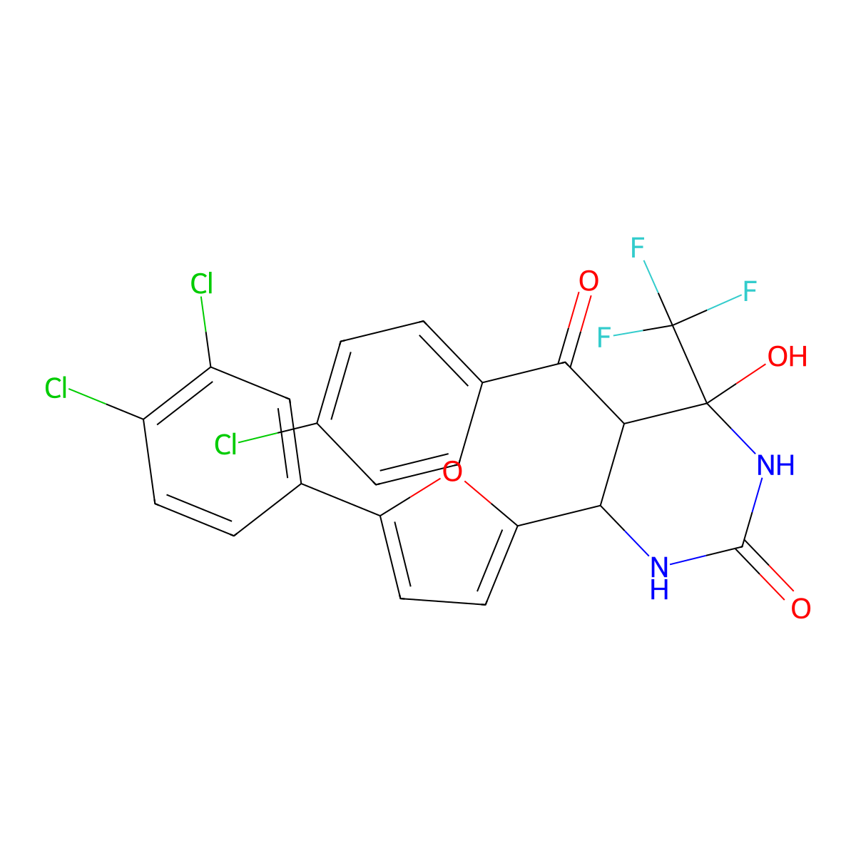 5-(4-chlorobenzoyl)-6-[5-(3,4-dichlorophenyl)-2-furyl]-4-hydroxy-4-(trifluoromethyl)tetrahydropyrimidin-2(1H)-one molecular structure, CAS 1005089-23-5