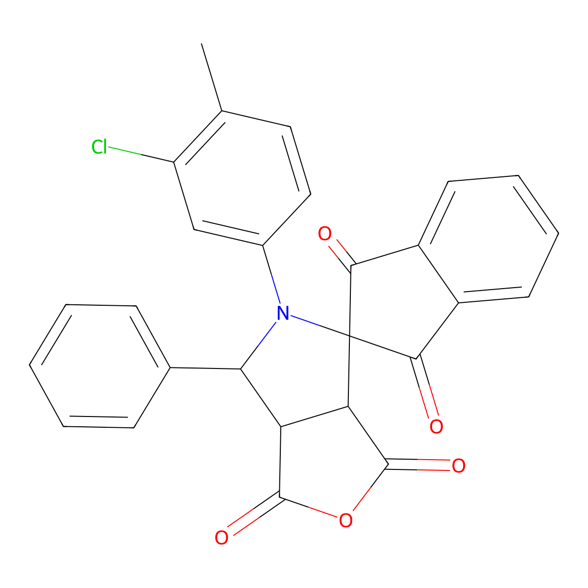 5-(3-chloro-4-methylphenyl)-6-phenylspiro[6,6a-dihydro-3aH-furo[3,4-c]pyrrole-4,2'-indene]-1,1',3,3'-tetrone molecular structure, CAS 1005089-41-7