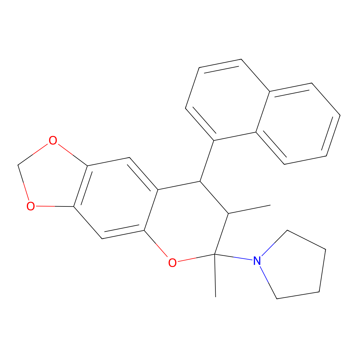 1-[6,7-dimethyl-8-(1-naphthyl)-7,8-dihydro-6H-[1,3]dioxolo[4,5-g]chromen-6-yl]pyrrolidine molecular structure, CAS 1005089-97-3