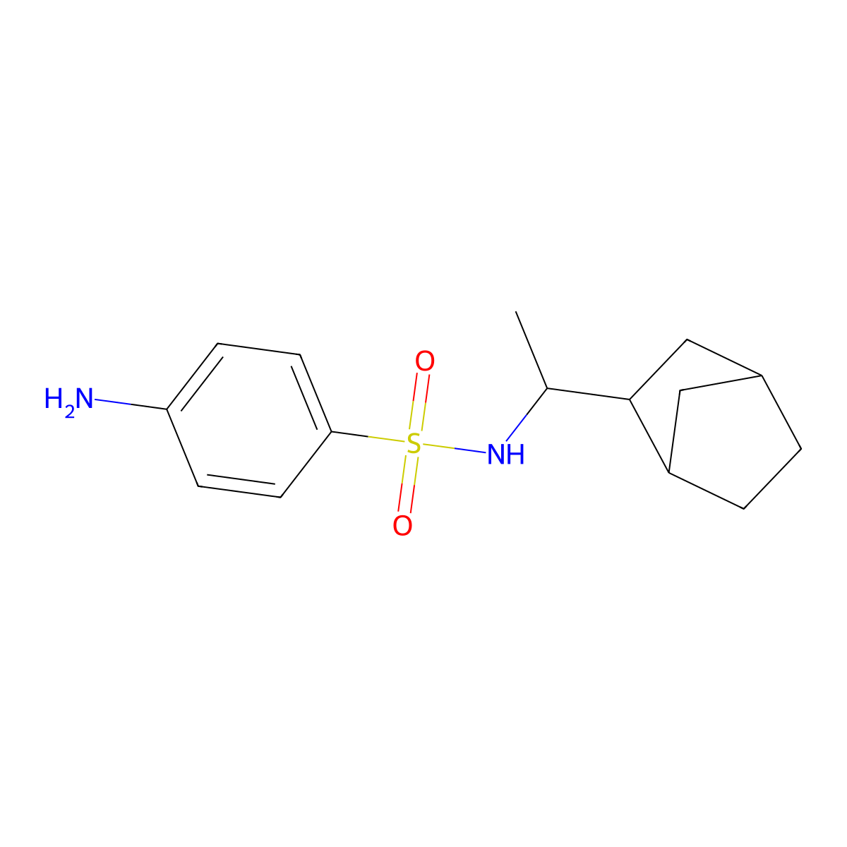 4-amino-N-(1-{bicyclo[2.2.1]heptan-2-yl}ethyl)benzene-1-sulfonamide molecular structure, CAS 1005090-06-1