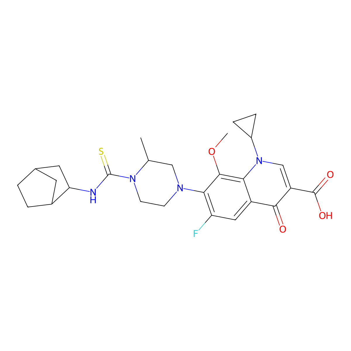 7-[4-(3-Bicyclo[2.2.1]heptanylcarbamothioyl)-3-methylpiperazin-1-yl]-1-cyclopropyl-6-fluoro-8-methoxy-4-oxoquinoline-3-carboxylic acid molecular structure, CAS 1005090-07-2