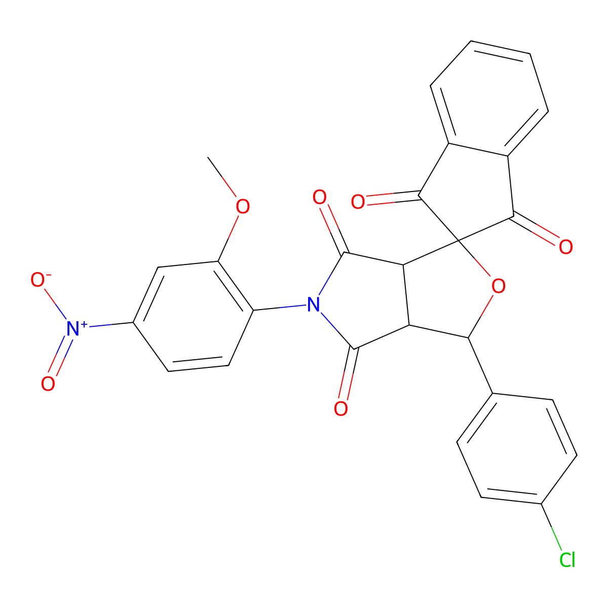 3-(4-chlorophenyl)-5-(2-methoxy-4-nitrophenyl)-3a,6a-dihydrospiro[furo[3,4-c]pyrrole-1,2'-indene]-1',3',4,6(3H,5H)-tetrone molecular structure, CAS 1005090-11-8