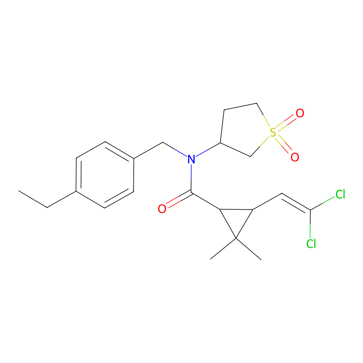 3-(2,2-dichloroethenyl)-N-(1,1-dioxidotetrahydrothiophen-3-yl)-N-(4-ethylbenzyl)-2,2-dimethylcyclopropanecarboxamide molecular structure, CAS 1005090-27-6