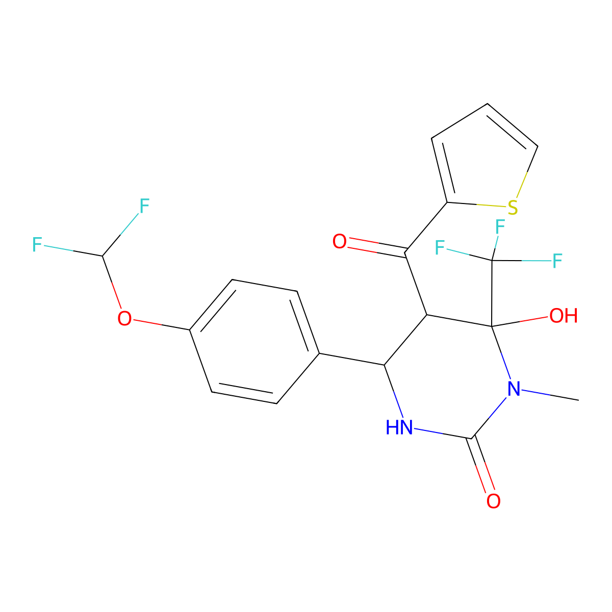 4-[4-(Difluoromethoxy)phenyl]-6-hydroxy-1-methyl-5-(thiophene-2-carbonyl)-6-(trifluoromethyl)-1,3-diazinan-2-one molecular structure, CAS 1005093-36-6