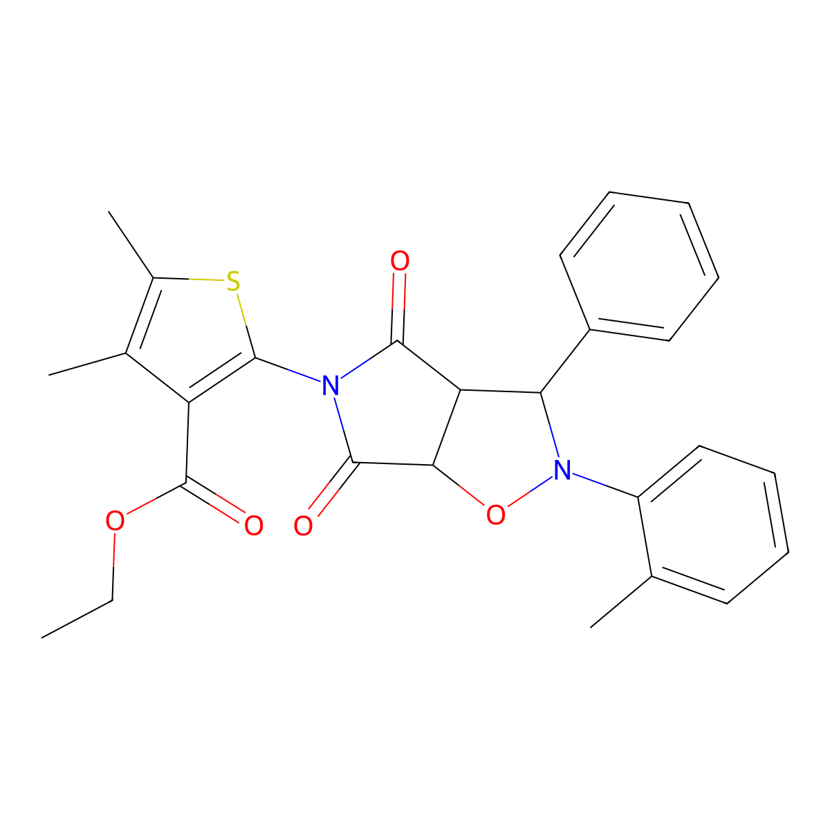 ethyl 2-(4,6-dioxo-3-phenyl-2-(o-tolyl)tetrahydro-2H-pyrrolo[3,4-d]isoxazol-5(3H)-yl)-4,5-dimethylthiophene-3-carboxylate molecular structure, CAS 1005093-75-3