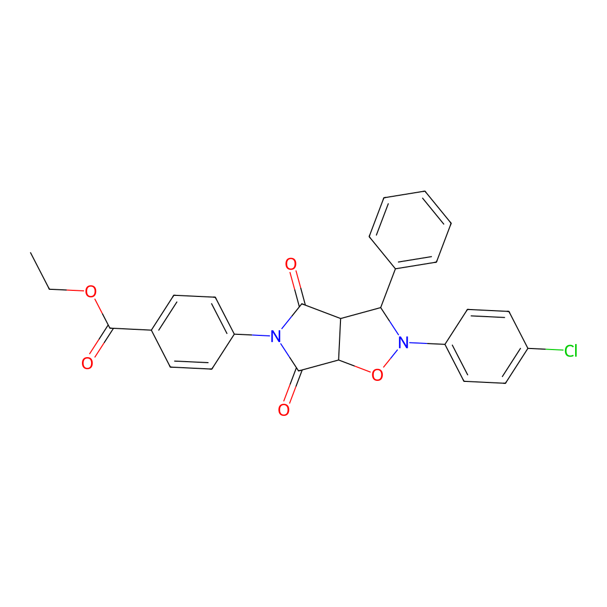 ethyl 4-[2-(4-chlorophenyl)-4,6-dioxo-3-phenyl-3a,6a-dihydro-3H-pyrrolo[3,4-d][1,2]oxazol-5-yl]benzoate molecular structure, CAS 1005094-01-8