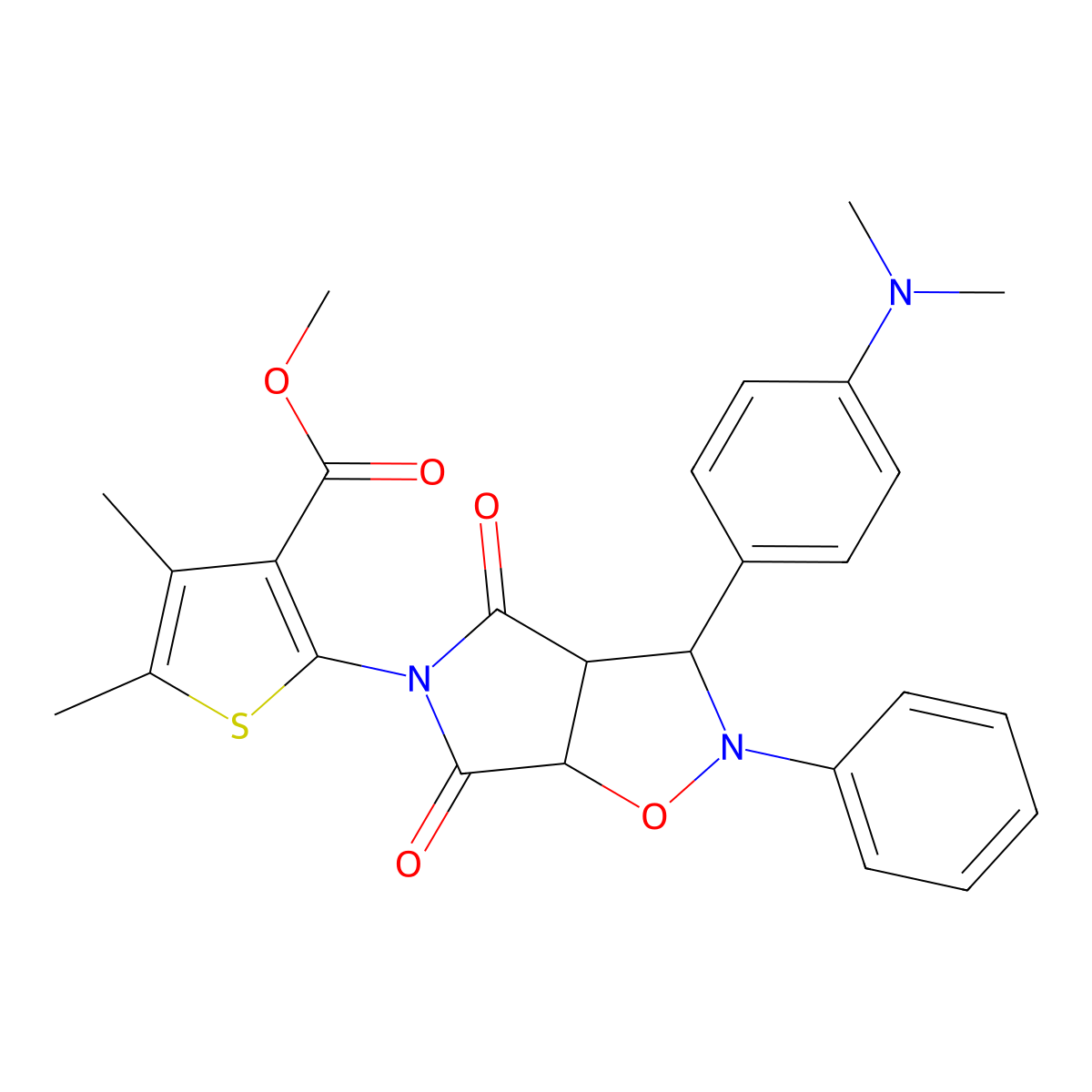 methyl 2-(3-(4-(dimethylamino)phenyl)-4,6-dioxo-2-phenyltetrahydro-2H-pyrrolo[3,4-d]isoxazol-5(3H)-yl)-4,5-dimethylthiophene-3-carboxylate molecular structure, CAS 1005094-22-3