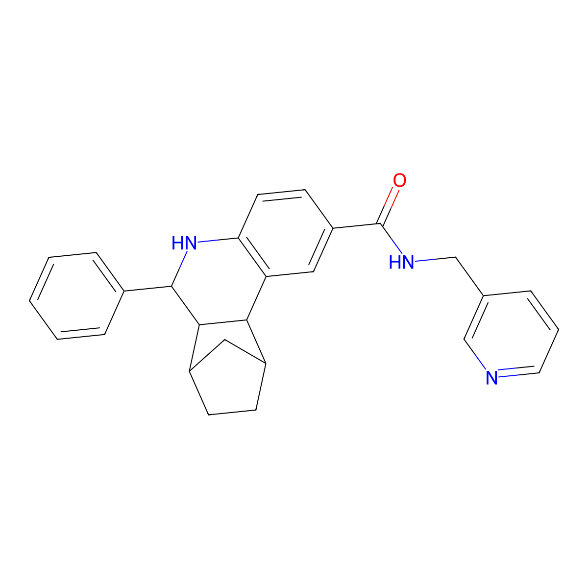 6-phenyl-N-(pyridin-3-ylmethyl)-5,6,6a,7,8,9,10,10a-octahydro-7,10-methanophenanthridine-2-carboxamide molecular structure, CAS 1005095-04-4