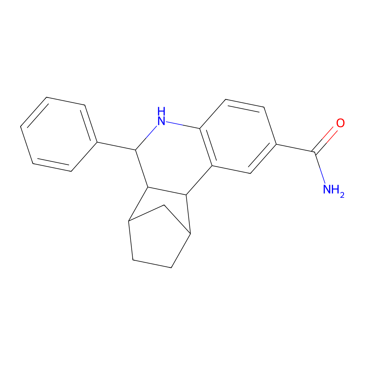 6-Phenyl-5,6,6a,7,8,9,10,10a-octahydro-7,10-methanophenanthridine-2-carboxamide molecular structure, CAS 1005095-06-6