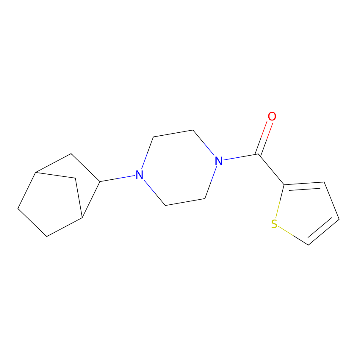 1-Bicyclo[2.2.1]hept-2-yl-4-(2-thienylcarbonyl)piperazine molecular structure, CAS 1005095-09-9