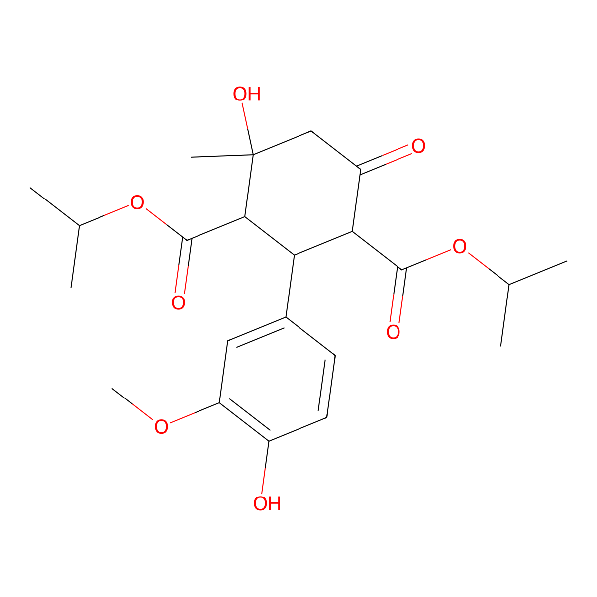 Dipropan-2-yl 4-hydroxy-2-(4-hydroxy-3-methoxyphenyl)-4-methyl-6-oxocyclohexane-1,3-dicarboxylate molecular structure, CAS 1005095-16-8