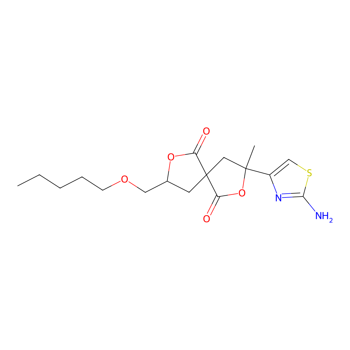 3-(2-Amino-1,3-thiazol-4-yl)-3-methyl-8-[(pentyloxy)methyl]-2,7-dioxaspiro[4.4]nonane-1,6-dione molecular structure, CAS 1005095-81-7