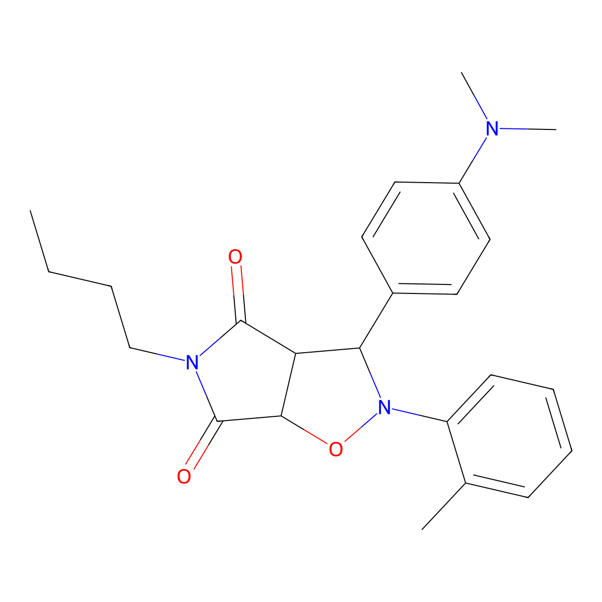 5-butyl-3-(4-(dimethylamino)phenyl)-2-(o-tolyl)dihydro-2H-pyrrolo[3,4-d]isoxazole-4,6(5H,6aH)-dione molecular structure, CAS 1005095-98-6