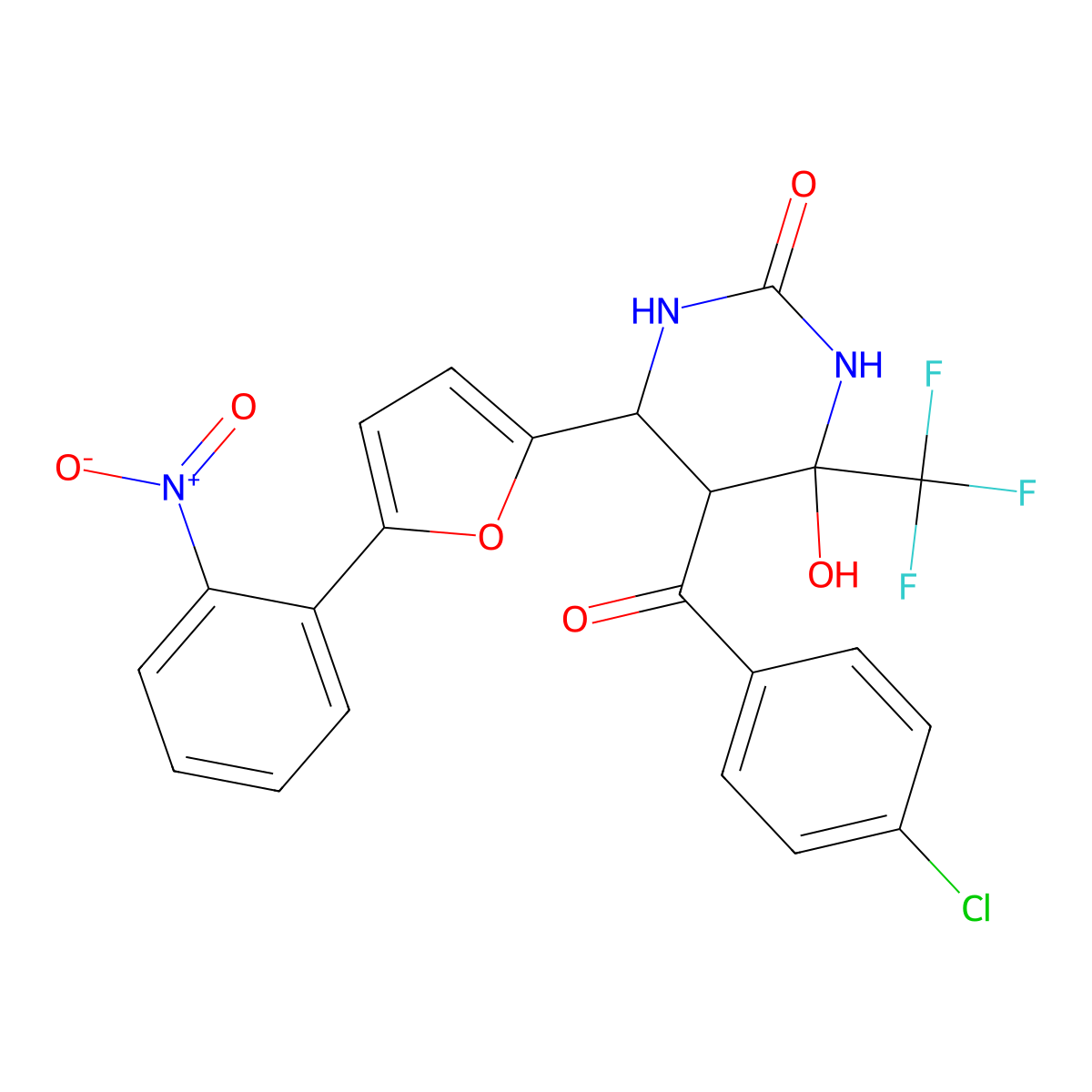 5-(4-Chlorobenzoyl)-4-hydroxy-6-[5-(2-nitrophenyl)furan-2-yl]-4-(trifluoromethyl)-1,3-diazinan-2-one molecular structure, CAS 1005096-14-9