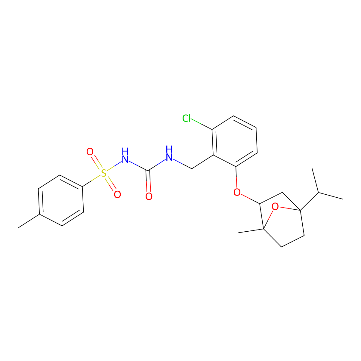 2-(3-Chloro-2-{[({[(4-methylphenyl)sulfonyl]amino}carbonyl)amino]methyl}phenoxy)-4-isopropyl-1-methyl-7-oxabicyclo[2.2.1]heptane molecular structure, CAS 1005096-46-7