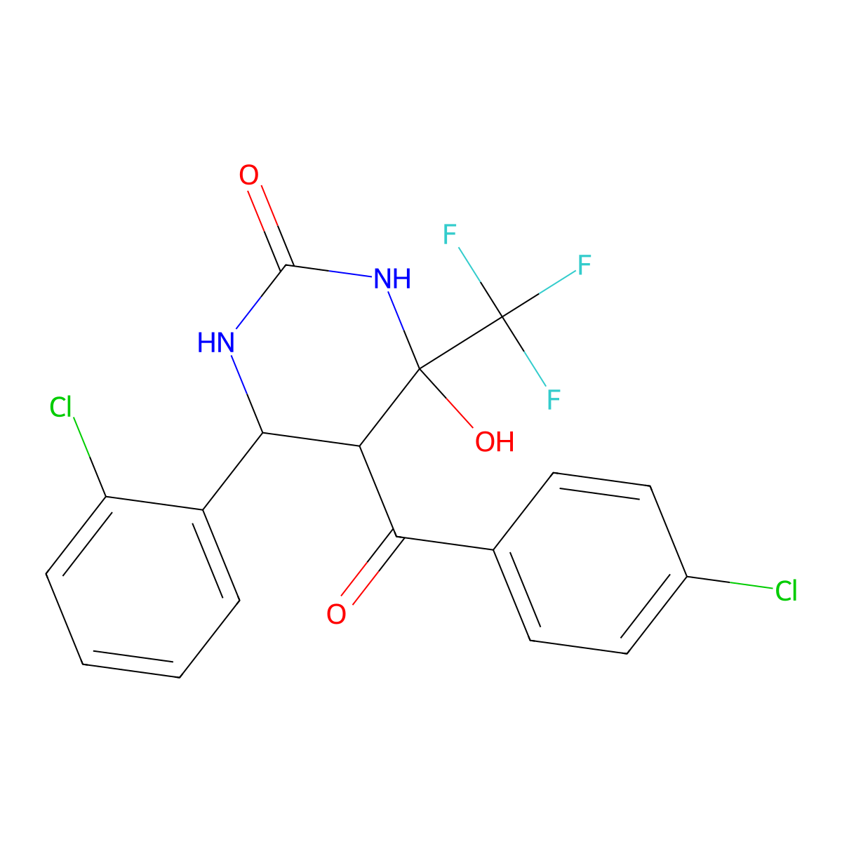 5-(4-Chlorobenzoyl)-6-(2-chlorophenyl)-4-hydroxy-4-(trifluoromethyl)-1,3-diazinan-2-one molecular structure, CAS 1005096-63-8