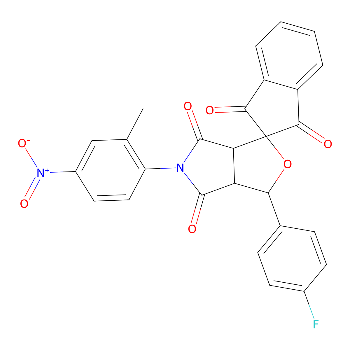 3-(4-fluorophenyl)-5-(2-methyl-4-nitrophenyl)-3a,6a-dihydrospiro[furo[3,4-c]pyrrole-1,2'-indene]-1',3',4,6(3H,5H)-tetrone molecular structure, CAS 1005096-73-0