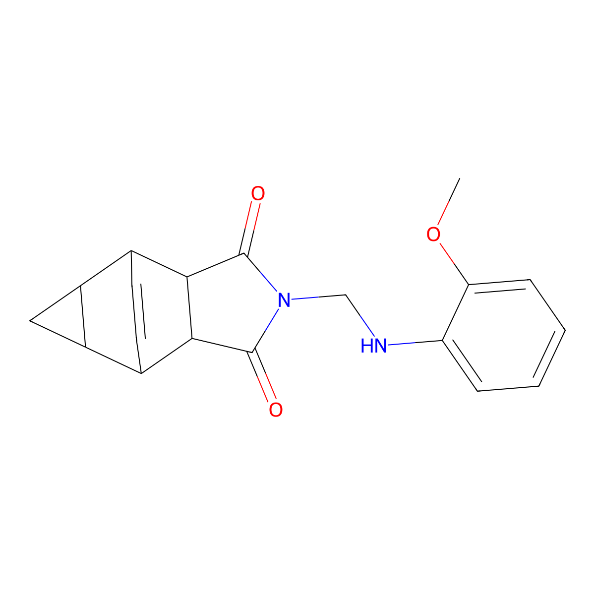 2-{[(2-Methoxyphenyl)amino]methyl}hexahydro-4,6-ethenocyclopropa[f]isoindole-1,3(3aH)-dione molecular structure, CAS 1005096-78-5