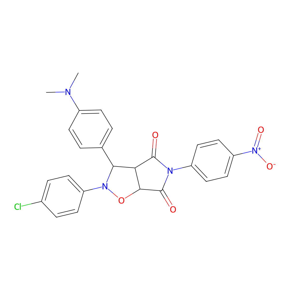 2-(4-chlorophenyl)-3-(4-(dimethylamino)phenyl)-5-(4-nitrophenyl)dihydro-2H-pyrrolo[3,4-d]isoxazole-4,6(5H,6aH)-dione molecular structure, CAS 1005099-05-7