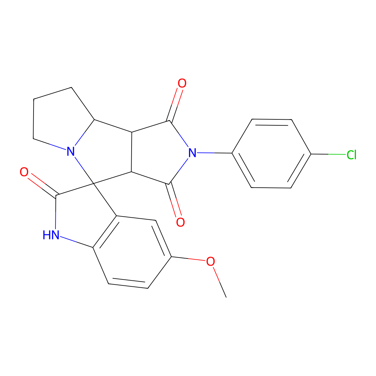 2'-(4-chlorophenyl)-5-methoxyspiro[1H-indole-3,4'-3a,6,7,8,8a,8b-hexahydropyrrolo[3,4-a]pyrrolizine]-1',2,3'-trione molecular structure, CAS 1005099-08-0