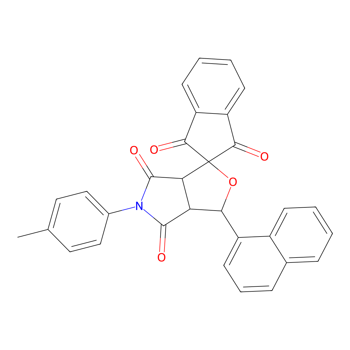 5-(4-methylphenyl)-3-(naphthalen-1-yl)-3a,6a-dihydrospiro[furo[3,4-c]pyrrole-1,2'-indene]-1',3',4,6(3H,5H)-tetrone molecular structure, CAS 1005099-35-3