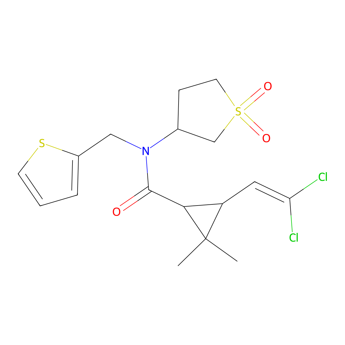 3-(2,2-dichloroethenyl)-N-(1,1-dioxidotetrahydrothiophen-3-yl)-2,2-dimethyl-N-(thiophen-2-ylmethyl)cyclopropanecarboxamide molecular structure, CAS 1005099-38-6